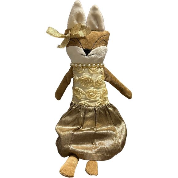 Woof & Poof Christmas Fox Gold Rose Dress Pearls Shelf Sitting Doll 2012 Rare